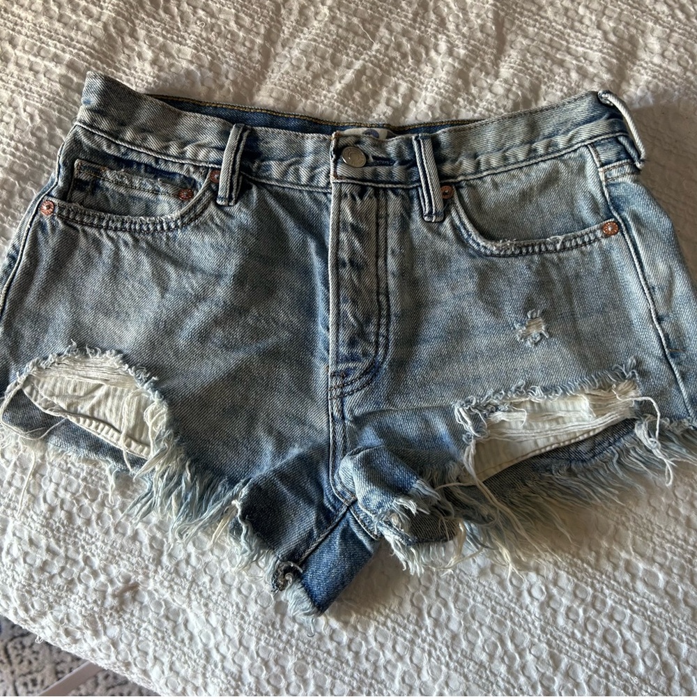 Free People Frayed Hem Light Blue Denim Shorts